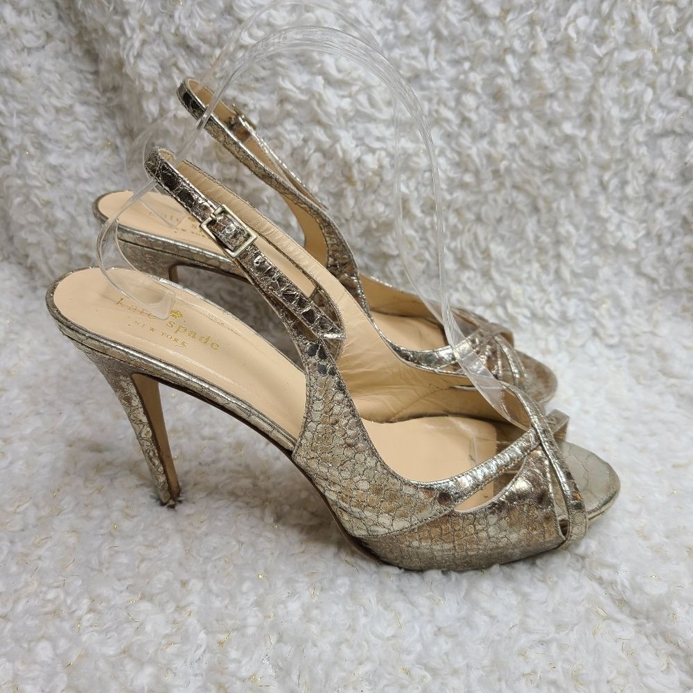 Kate Spade Metallic Gold Slingback Peep-toe Heels sz 9.5